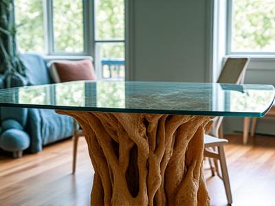 Unikt matbord med drivvedsdetaljer